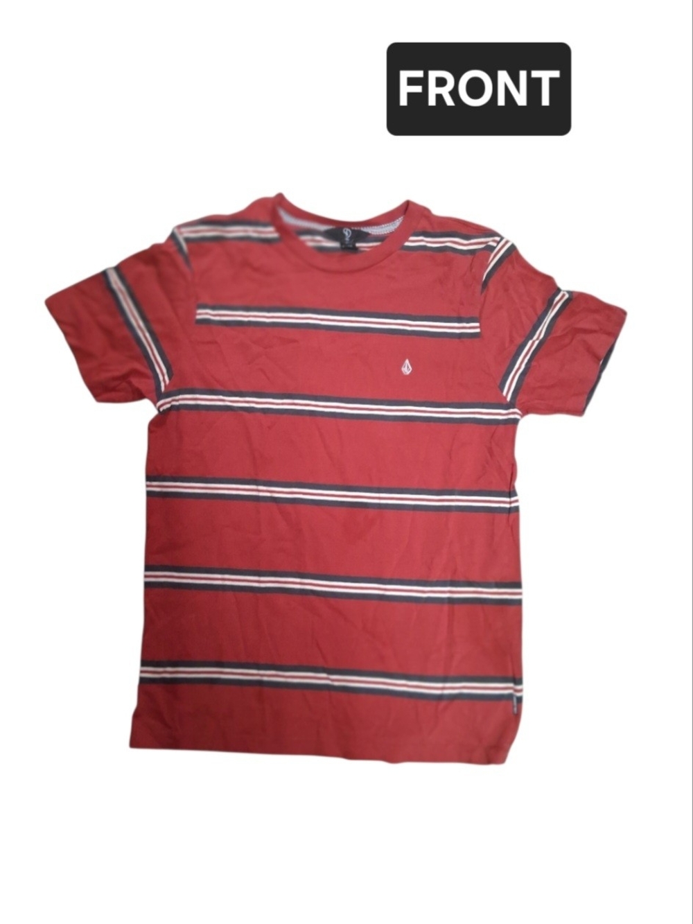 Volcom Red & Navy Striped Short Sleeve Tee